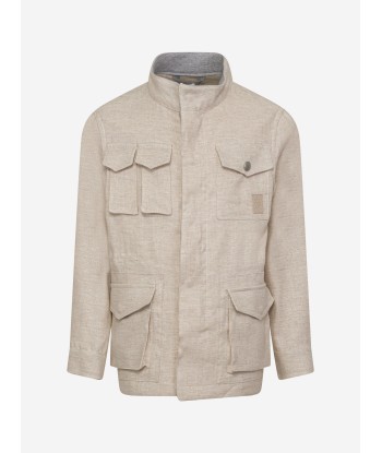 Eleventy Boys Linen Safari Jacket in Beige commande en ligne