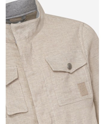 Eleventy Boys Linen Safari Jacket in Beige commande en ligne