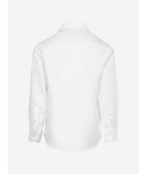 Eleventy Boys Long Sleeve Logo Shirt in White offre 