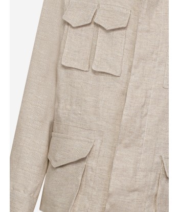 Eleventy Boys Linen Safari Jacket in Beige commande en ligne