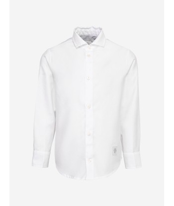 Eleventy Boys Long Sleeve Logo Shirt in White offre 