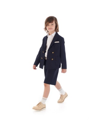 Eleventy Boys Wool Suit Shorts in Navy hantent personnes