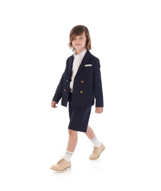 Eleventy Boys Wool Suit Shorts in Navy hantent personnes