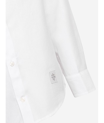 Eleventy Boys Long Sleeve Logo Shirt in White offre 