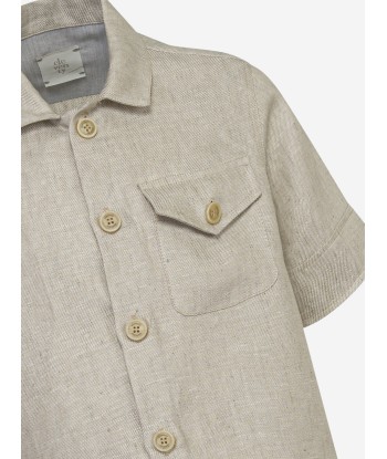 Eleventy Boys Linen Pocket Shirt in Beige pour bénéficier 