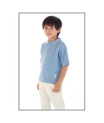 Eleventy Boys Linen Knit Polo Shirt in Blue des créatures d'habitude