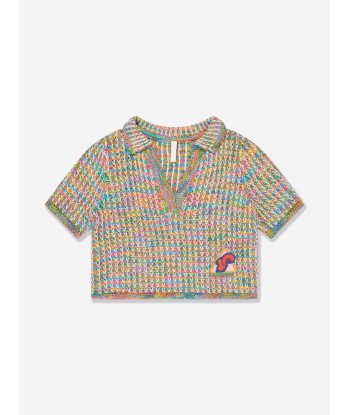 Zimmermann Girls August Textured Knit Polo Shirt in Multicolour Pour