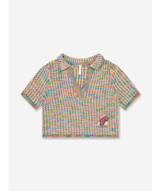 Zimmermann Girls August Textured Knit Polo Shirt in Multicolour Pour