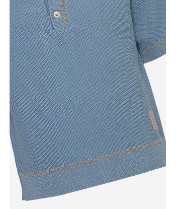 Eleventy Boys Linen Knit Polo Shirt in Blue des créatures d'habitude