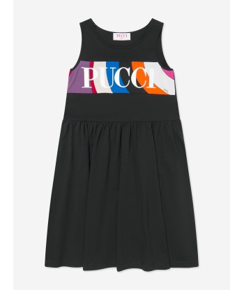 Pucci Girls Sleeveless Logo Jersey Dress in Black en ligne