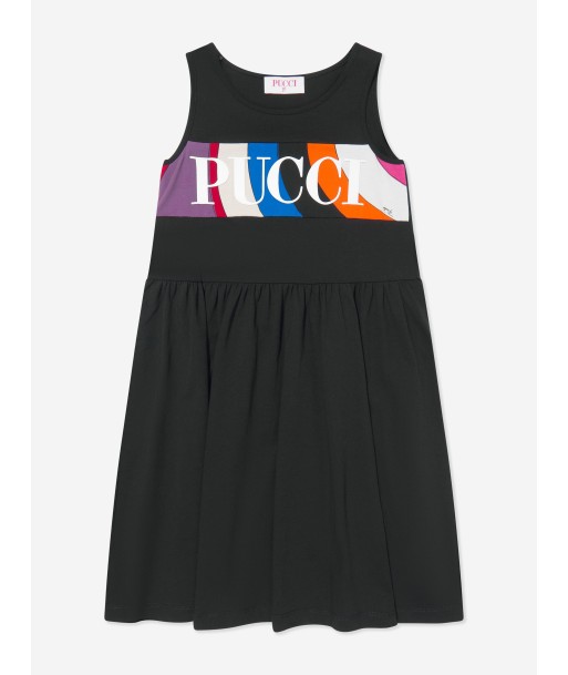 Pucci Girls Sleeveless Logo Jersey Dress in Black en ligne