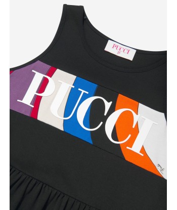 Pucci Girls Sleeveless Logo Jersey Dress in Black en ligne