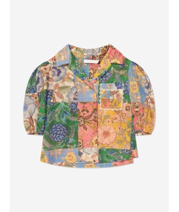 Zimmermann Girls Junie Puff Sleeve Shirt in Multicolour solde