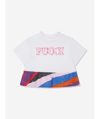 Pucci Baby Girls Logo T-Shirt in White de l' environnement