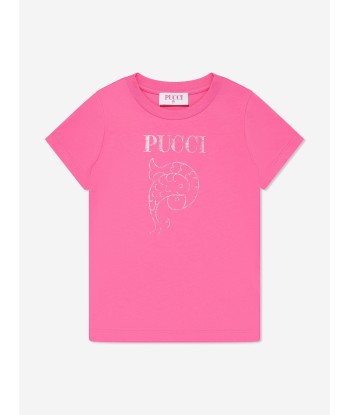 Pucci Girls Fish Logo T-Shirt in Pink paiement sécurisé