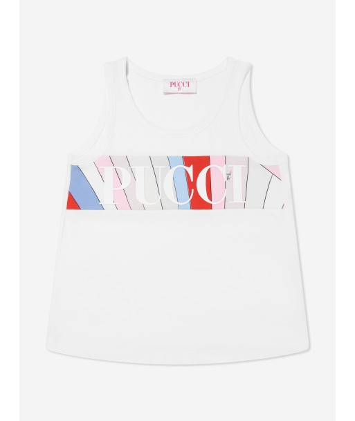 Pucci Girls Sleeveless Logo Top in Ivory Les magasins à Paris