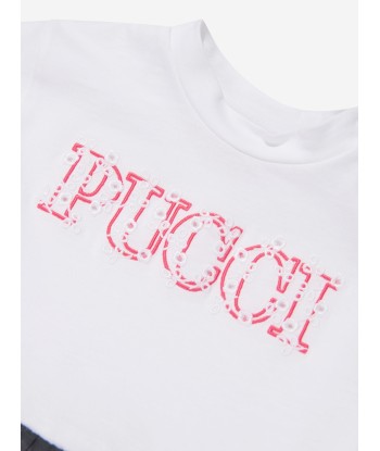 Pucci Baby Girls Logo T-Shirt in White de l' environnement