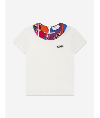 Pucci Girls Logo T-Shirt in Ivory Paris Déstockage Promo