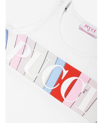 Pucci Girls Sleeveless Logo Top in Ivory Les magasins à Paris