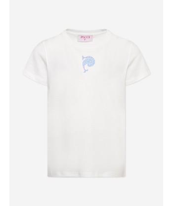 Pucci Girls Fish Logo T-Shirt in Ivory de pas cher