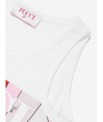 Pucci Girls Sleeveless Logo Top in Ivory Les magasins à Paris