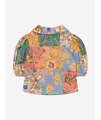 Zimmermann Girls Junie Puff Sleeve Shirt in Multicolour solde