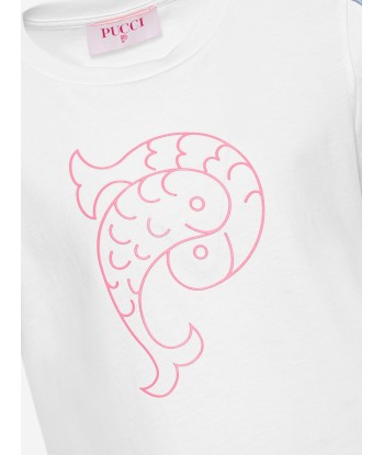 Pucci Girls Fish Logo T-Shirt in Ivory outlet