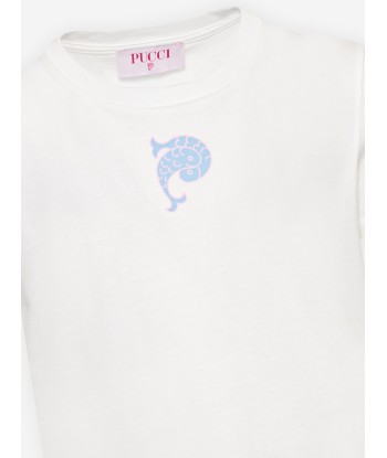 Pucci Girls Fish Logo T-Shirt in Ivory de pas cher