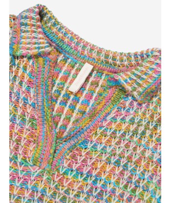 Zimmermann Girls August Textured Knit Polo Shirt in Multicolour Pour