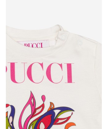 Pucci Baby Girls Flower Logo T-Shirt in Ivory paiement sécurisé