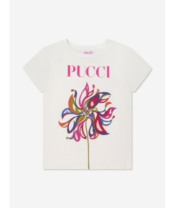 Pucci Girls Flower Logo T-Shirt in Ivory vous aussi creer 