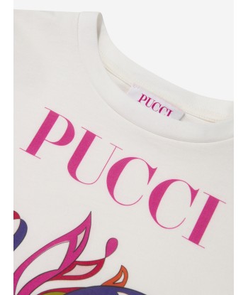 Pucci Girls Flower Logo T-Shirt in Ivory vous aussi creer 