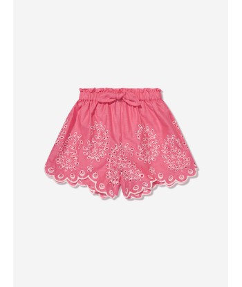 Zimmermann Girls Junie Embroidered Shorts in Pink pas cher 