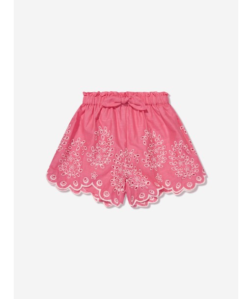 Zimmermann Girls Junie Embroidered Shorts in Pink pas cher 