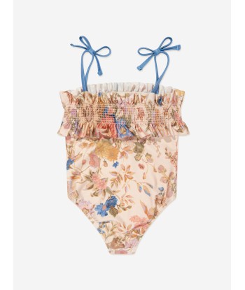 Zimmermann Girls August Shirred Frill Swimsuit in Multicolour la colonne vertébrale