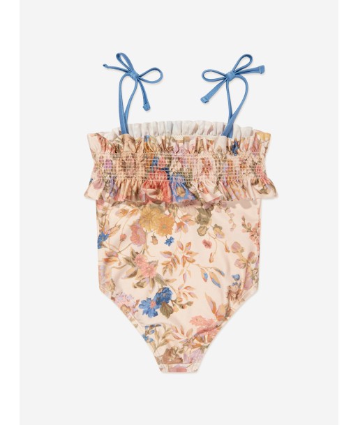 Zimmermann Girls August Shirred Frill Swimsuit in Multicolour la colonne vertébrale