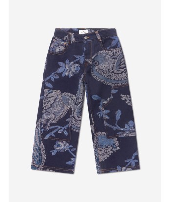 Etro Boys Jacquard Bird And Flower Trousers in Navy en ligne