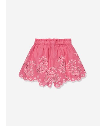 Zimmermann Girls Junie Embroidered Shorts in Pink pas cher 