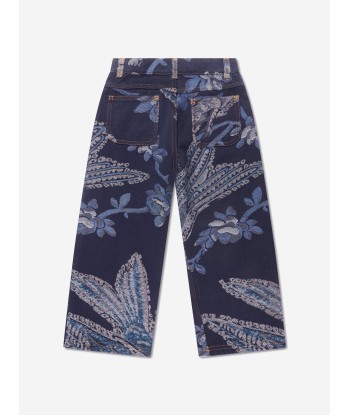 Etro Boys Jacquard Bird And Flower Trousers in Navy en ligne