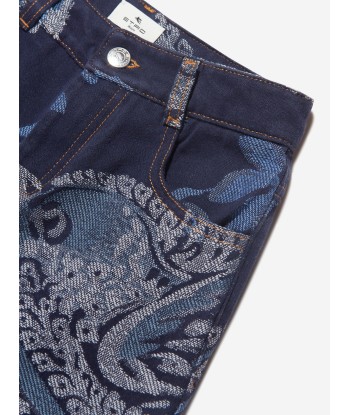 Etro Boys Jacquard Bird And Flower Trousers in Navy en ligne