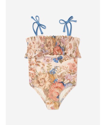 Zimmermann Girls August Shirred Frill Swimsuit in Multicolour la colonne vertébrale