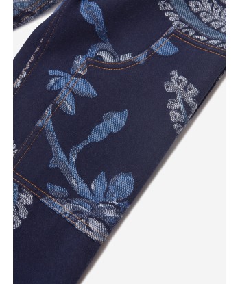 Etro Boys Jacquard Bird And Flower Trousers in Navy en ligne