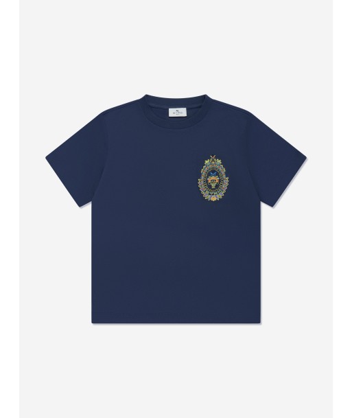 Etro Boys Crest Logo T-Shirt in Navy d'Europe débarque