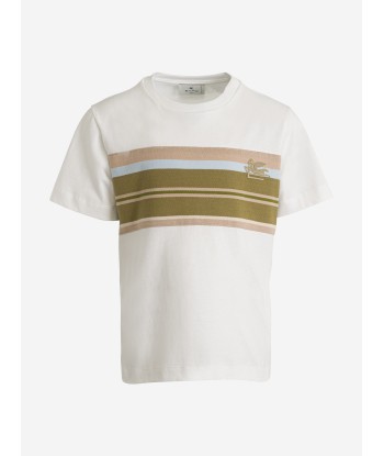 Etro Boys Striped Logo T-Shirt in Ivory solde