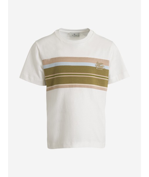 Etro Boys Striped Logo T-Shirt in Ivory solde