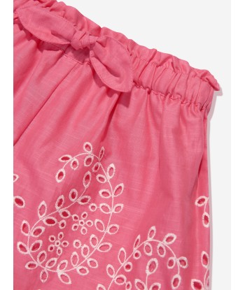 Zimmermann Girls Junie Embroidered Shorts in Pink pas cher 