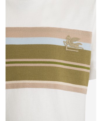 Etro Boys Striped Logo T-Shirt in Ivory solde