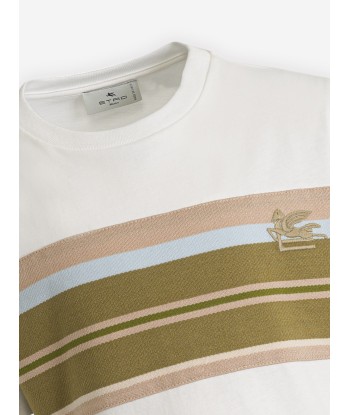 Etro Boys Striped Logo T-Shirt in Ivory solde