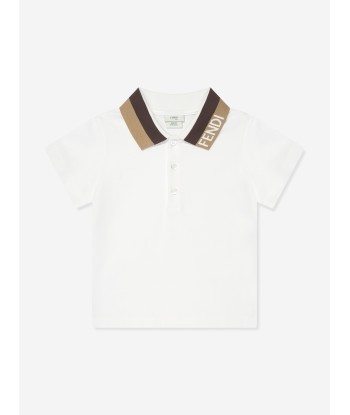 Fendi Baby Boys Logo Collar Polo Shirt in White france