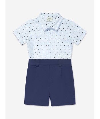 Fendi Baby Boys Logo Romper in Navy Les magasins à Paris et en Île-de-France